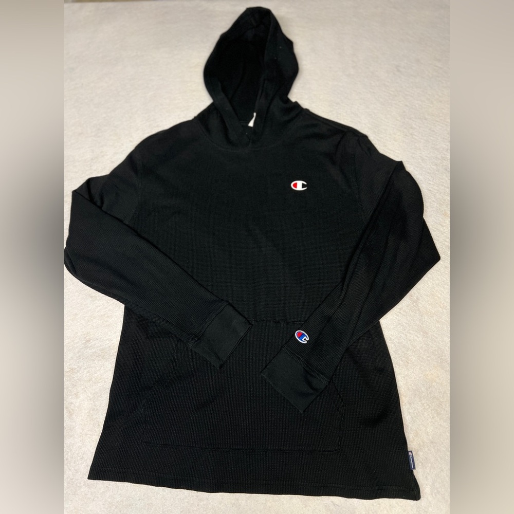 Champion Men’s Large Black Waffle Lightweight Hoodie Sweatshirt